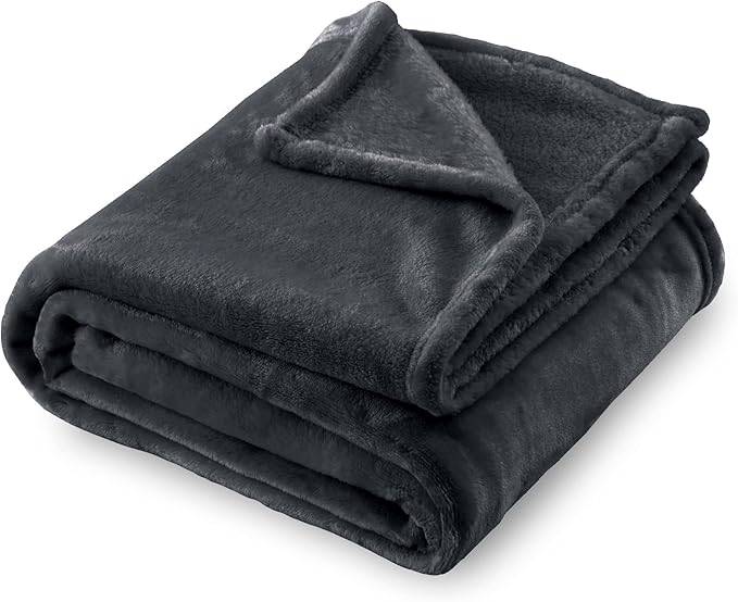 SOCHOW Flannel Fleece Blanket Queen Size, All Season Lightweight Super Soft Cozy Blanket for Bed or Couch, Dark Grey, 90x90 inches
