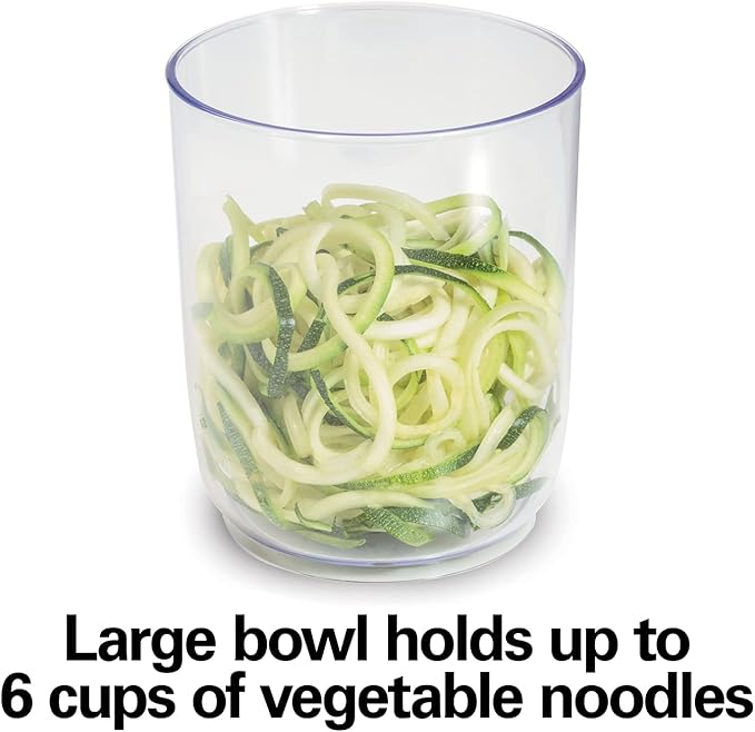Hamilton Beach 3-in-1 Electric Vegetable Spiralizer for Veggie Noodles, Zoodle Maker & Slicer With 3 Cutting Cones for Spaghetti, Linguine, and Ribbons, 6-Cups, Black (70930)