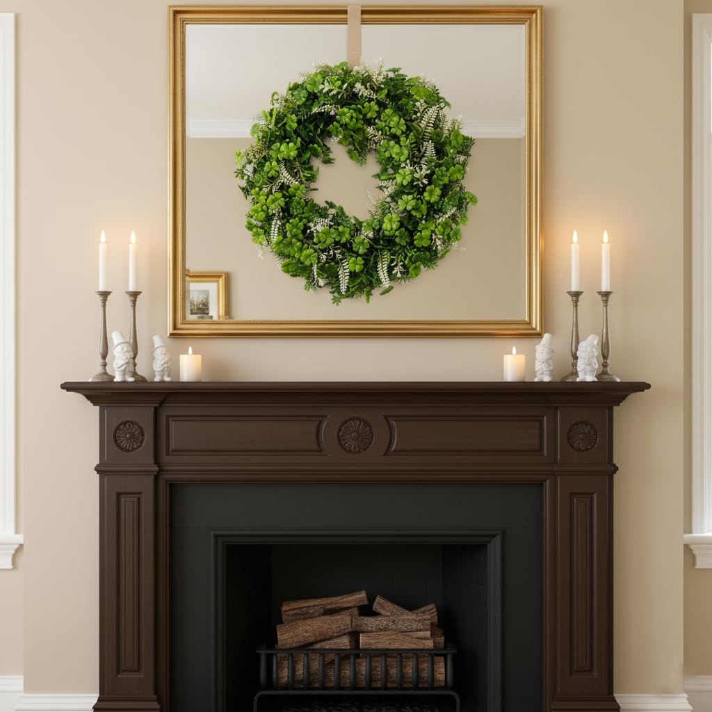 Erizhaltic 20" Artificial Green Leaf Wreath with 10 Detachable Seasonal Signs & Lights - Lush Boxwood Spring Wreath for Front Door, Includes Hanger & Bow - All-in-One DIY Floral Kit Home Decor
