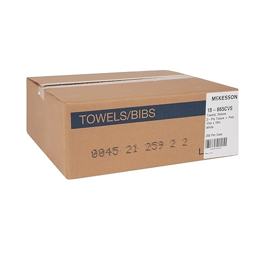 McKesson Disposable Towels [Pack of 250] for Dental Bibs, Nails, Tattoo, Dentist, Medical - 13 x 18 in, 2-Ply Tissue with Poly Back, Waffle Embossed, White