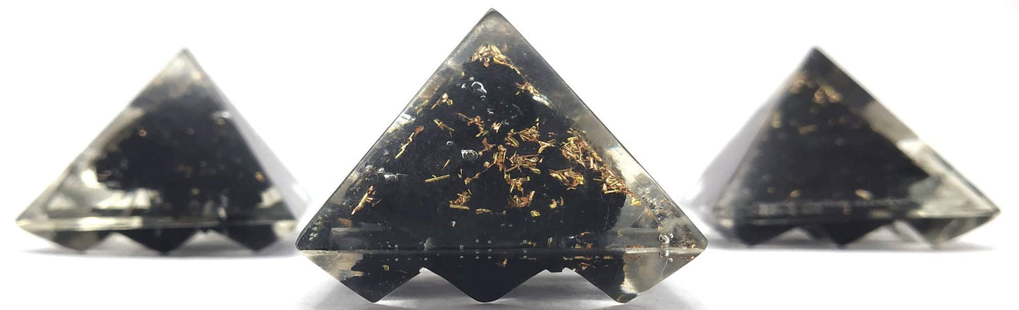 Amazing Gemstone Shungite Lemurian Orgone Pyramid - 30mm Small Orgonite Pyramids with Crystals and Healing Stones - Authentic Organite Gifts