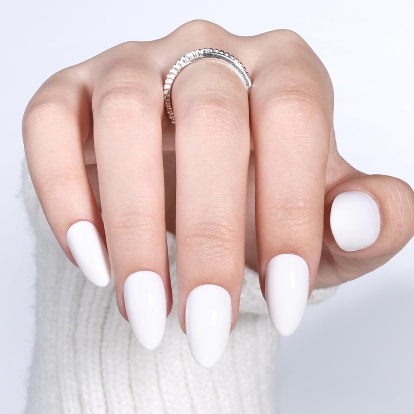 Leefrei White Press On Nails - Glossy Short Almond Press on Nails Milky Nails Press Ons for Women DIY Fake Nails Kit with Glue, Reusable Glue on Nails Short in 16 Sizes - 32pcs, Pure White