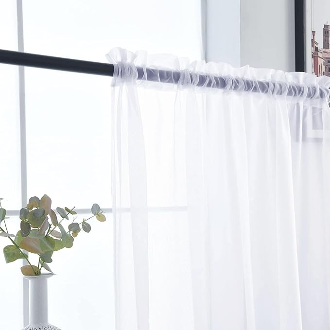 SpaceDresser Sheer Voile Window Treatment Rod Pocket Curtain Panels for Kitchen Bedroom Living Room Drapes Sunlight Filtering Privacy Semi Home Decor Assorted Colors Sizes (Optical White, 52 W x 84 L)