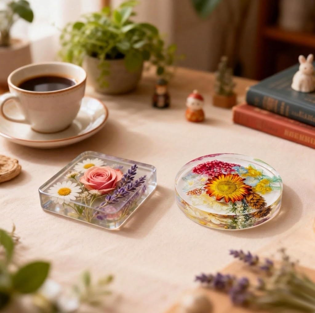 12-Cavity Extra Deep Coaster Resin Molds Silicone,4 Inches Round and Squares Coaster Silicone Molds for Resin,Coaster Epoxy Resin Molds for Flower Bouquet