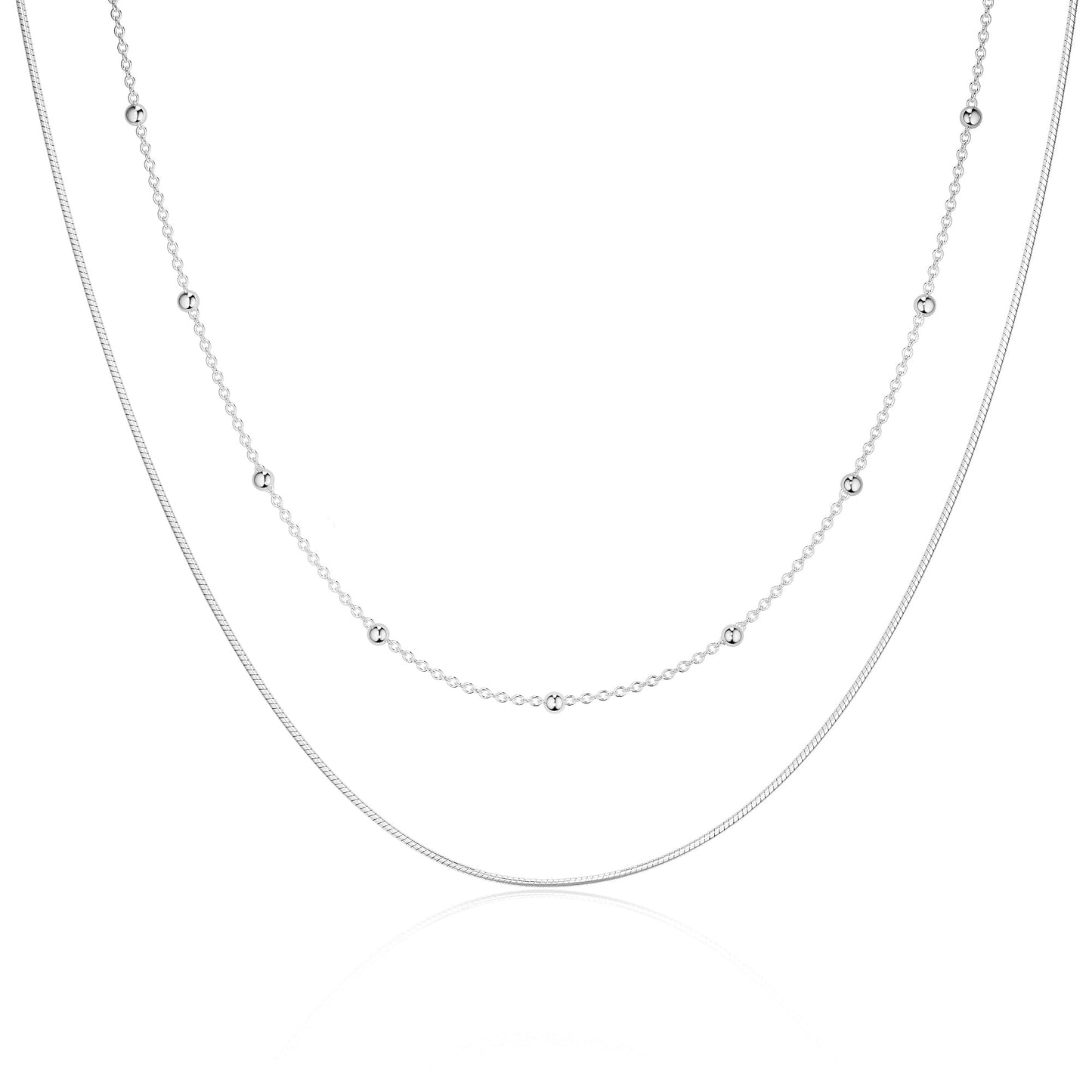 Freekiss Layered Silver Necklaces for Women: Dainty 925 Sterling Silver Herringbone Necklace Tiny Simple Stackable Snake Beaded Link Chain for Women Silver Jewelry Gifts Trendy