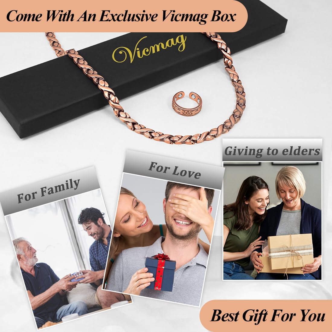 Vicmag Copper Magnetic Necklace for Women Men - Ultra Strength Magnets-99.9% Solid Pure Copper Ring Necklace for Neck Gift
