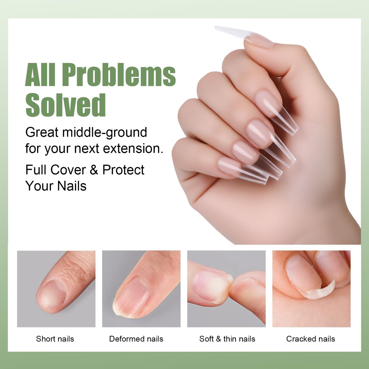 Cycullinyt 480pcs Sculpted Long Coffin Soft Gel Nail Tips, Professional False Nail Tips with Box - 16 Sizes Full Cover Clear Acrylic Press On Fake Nails for Extension Manicure Salon DIY at Home