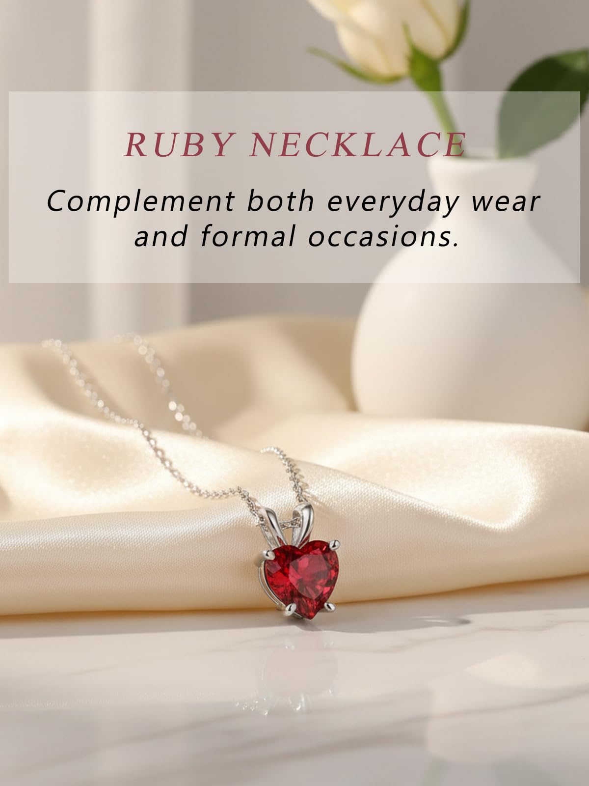 CYW 1 Carat Red Ruby Small Heart Necklace for Women 925 Sterling Silver Solitaire Pendant Necklace