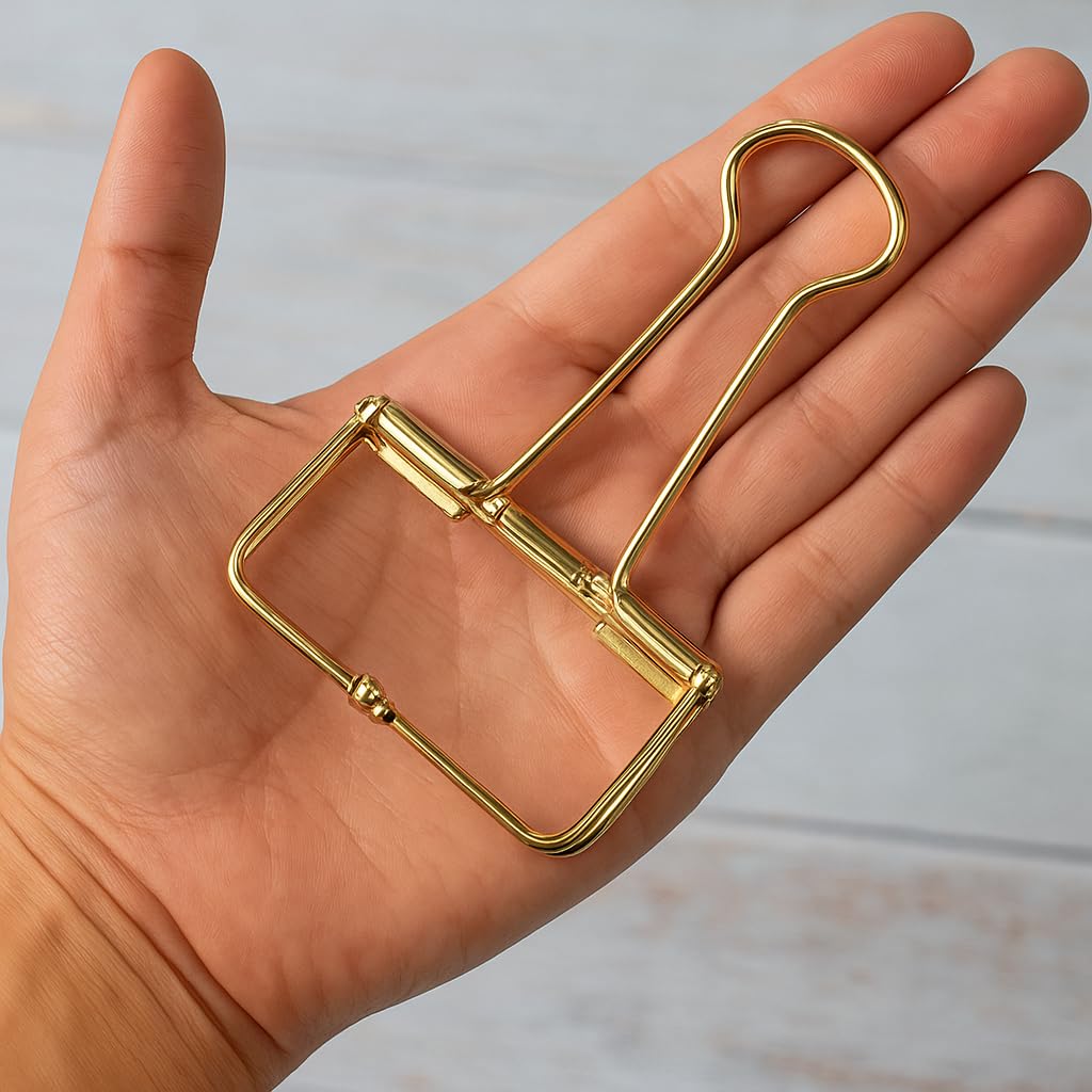 12 Pcs Gold Wire Binder Clips 2 inch Large Hollow Out Long Tail Binder Clips Clamps 51mm for Paperwork, Sewing Crafts, Teacher, Office School Supplies, Food Packages