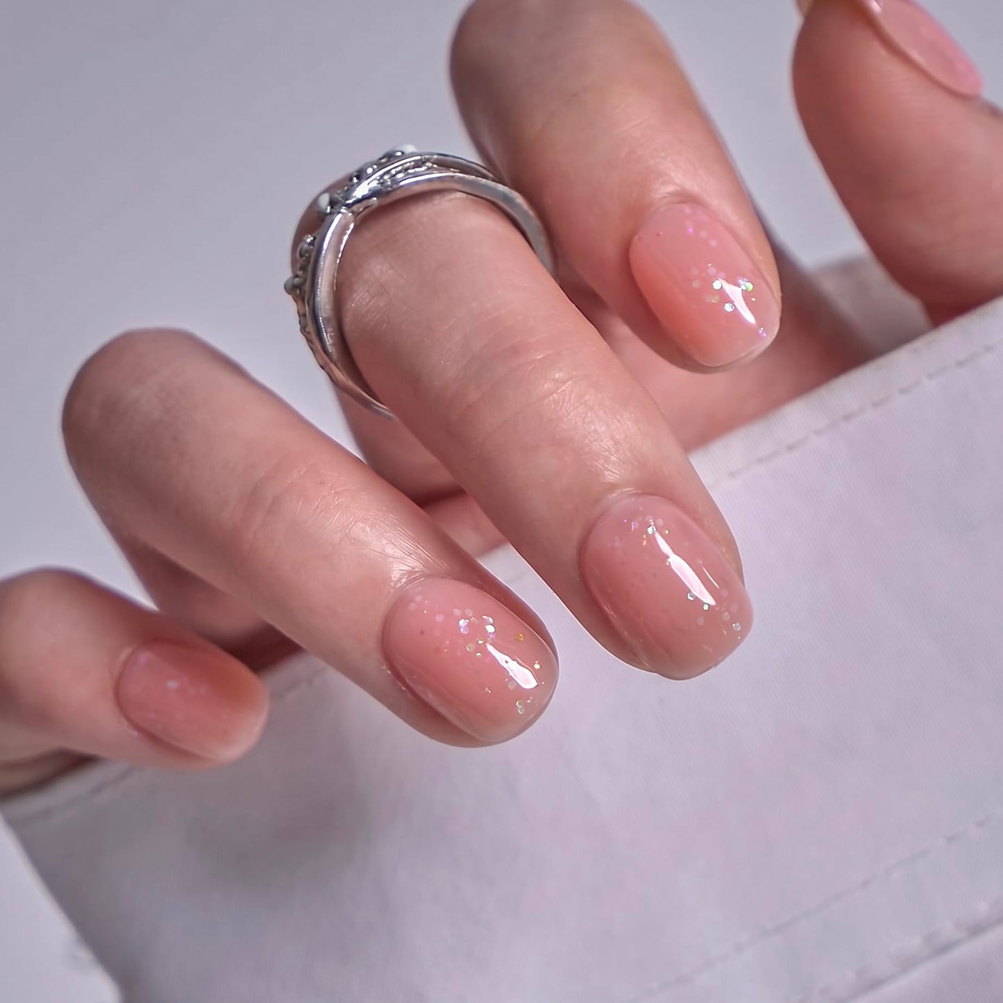 CurvLife Soft Gel Square Extra Short Press-On Nails, Reusable Fake Nails with Glue & Adhesive Tabs, 30PCS Salon-Quality Stick-On Nails for At-Home Manicure (Nude Luster)