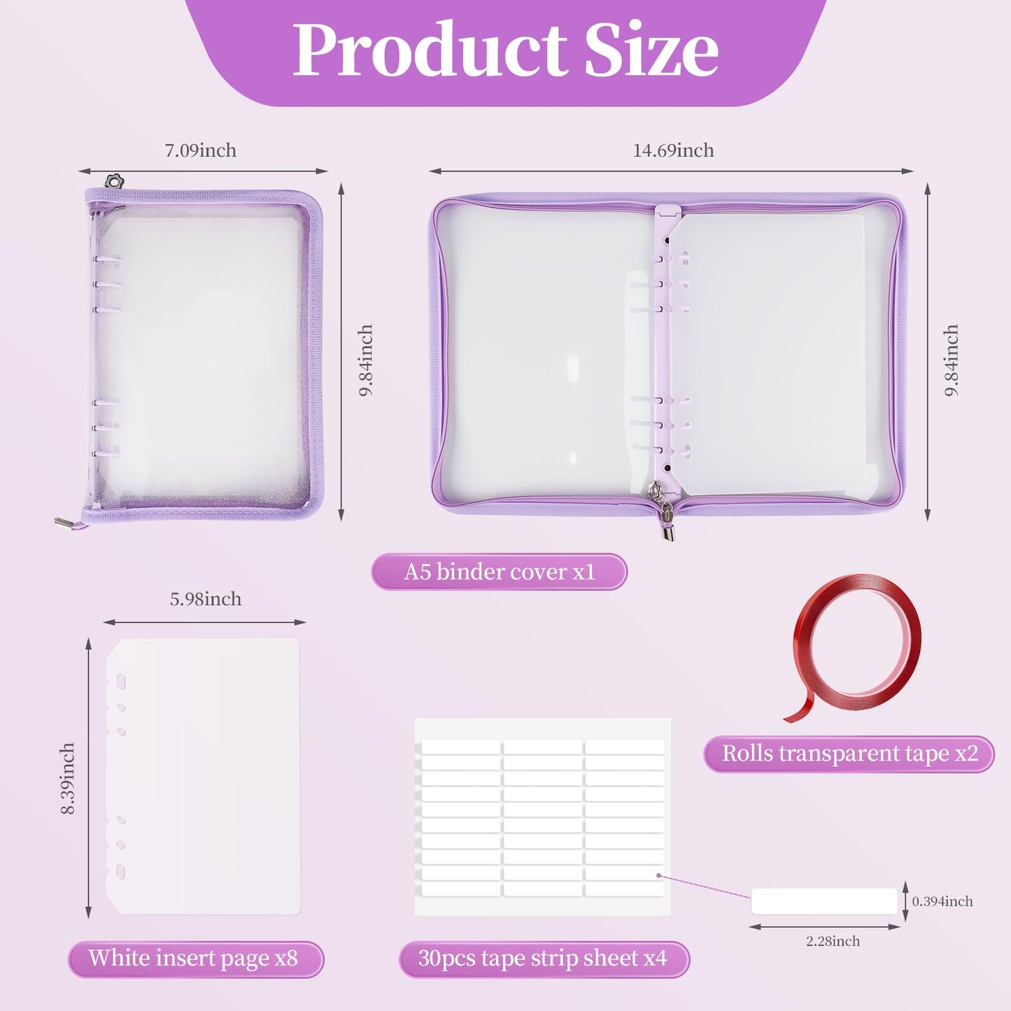 ASTONFOG Press on Nail Organizer Binder Book, 8 A5-Sized Insert Pages & Double Sized Tape, Press on Nails Display Storage Book, Reusable Fake Nail Swatch Collecting Book (Purple)