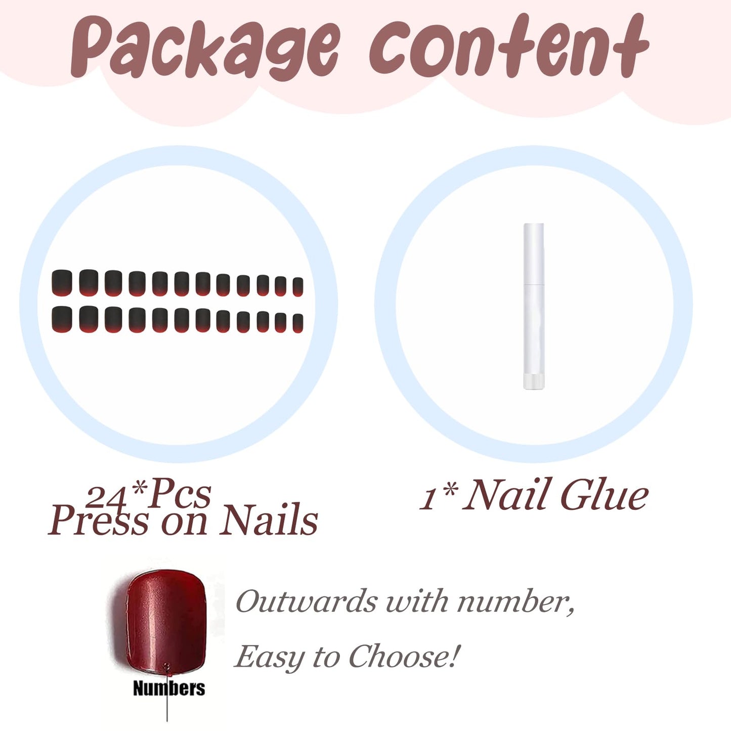 BABALAL Press on Nails Short Square Fake Nails Black Red Glue on Nails Gothic Acrylic Nails Matte False Nails Art Design 24pcs Squoval Manicure Full Cover Artificial Nails for Women Girls
