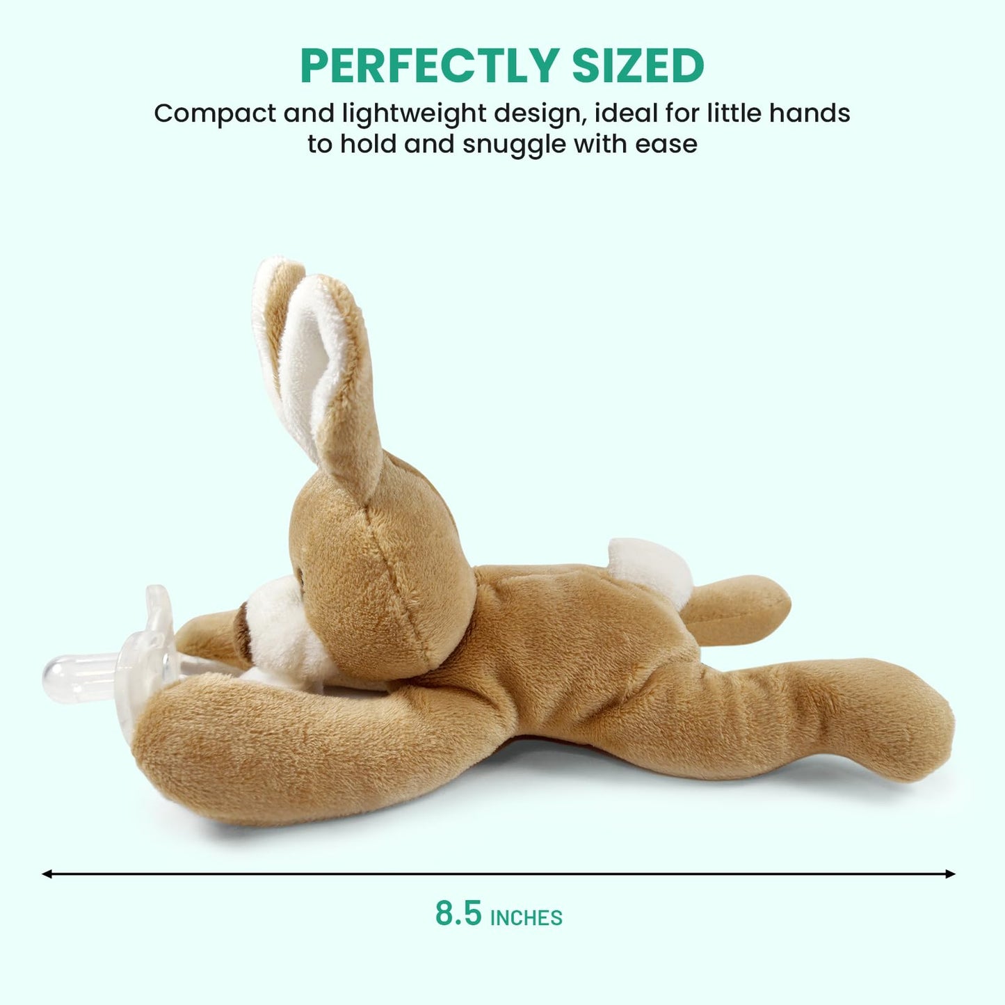 Detachable Rabbit Pacifier Holder - Soft Silicone Pacifier with Plush Animal - Removable, Machine Washable, BPA-Free for Babies 0-24 Months