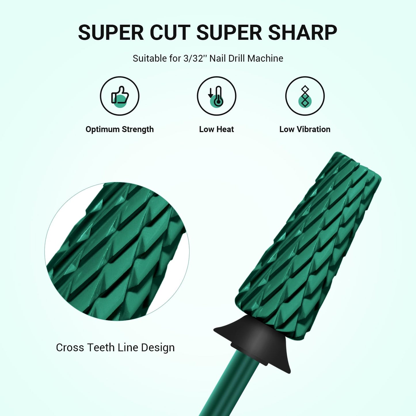 MelodySusie Super Cut Edition 5 in 1 Nail Drill Bits, 3/32'' Carbide Tungsten Multi-function Bits, Suitable for Manicure Pedicure Cuticle Gel Polishing, Green, Series Bit-M, XC