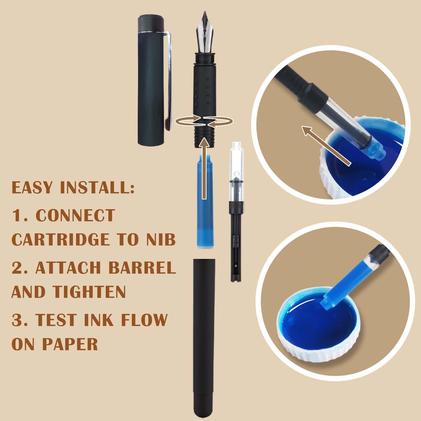 Falling in Art 34Pcs Calligraphy Pen Set, Calligraphy Kit with 5 Pen Nibs and 22 Assorted Ink Cartridges, Drawing and Calligraphy Practice For Beginners