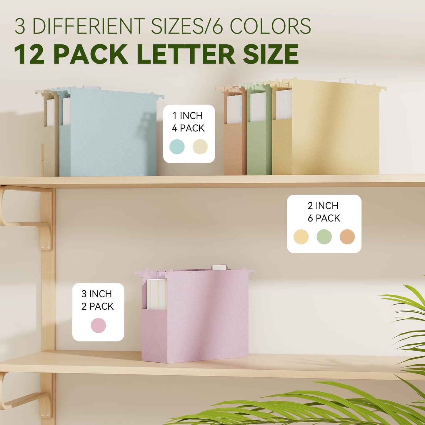 XINGIA Hanging File Folders Letter Size,1'' & 2'' & 3''Expandable File Cabinet Folders with Tabs,Extra Capacity Plastic Hanging File Organizer,12 Pack Pastel Wheat Straw Hang Folder for Office School