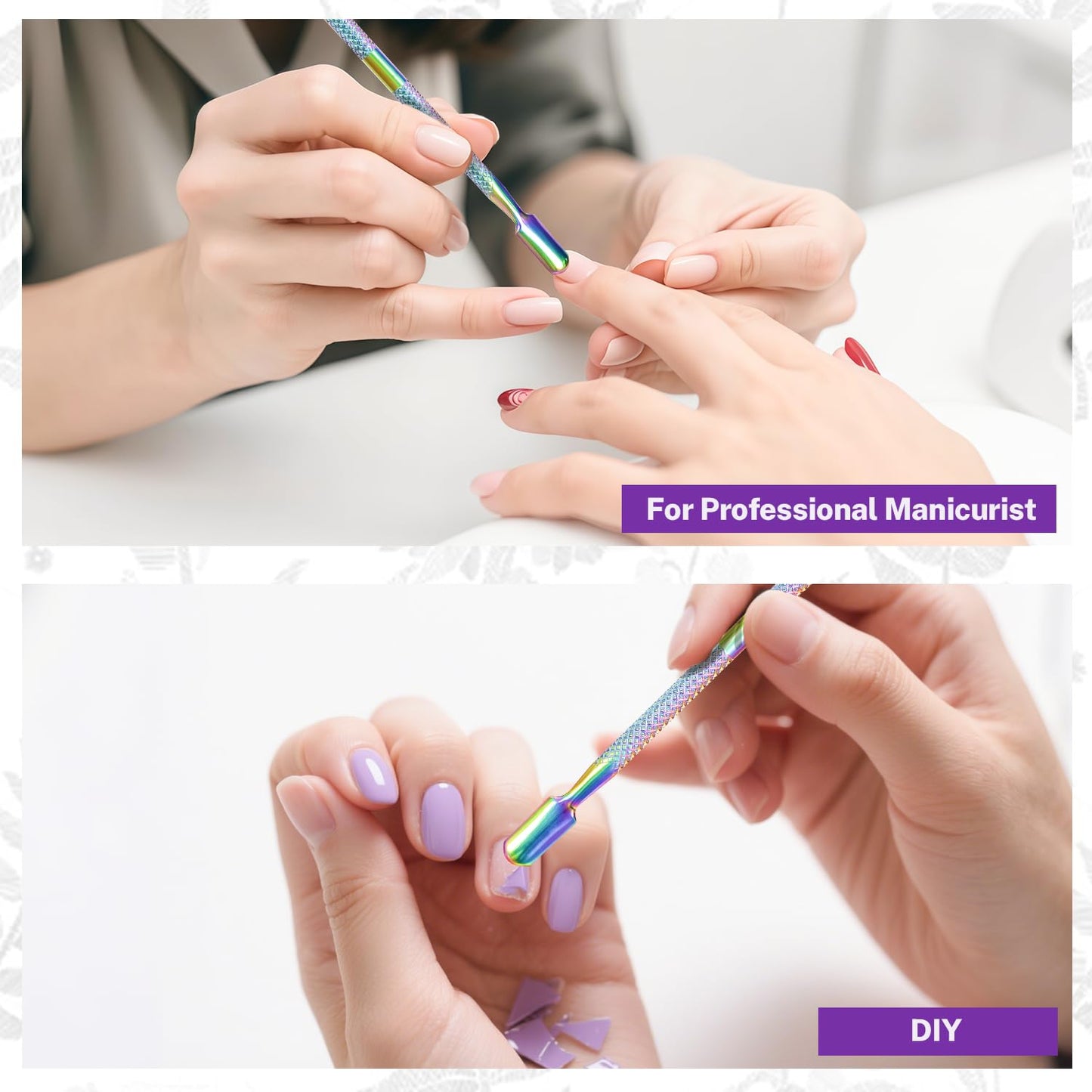 10Pcs Cuticle Pusher Remover and Cutter, Creatiee Double Ended Stainless Steel Cuticle Cleaner Nail Gel Polish Removal, Manicure Pedicure Nail Tools for Fingernails Toenails (Colorful)