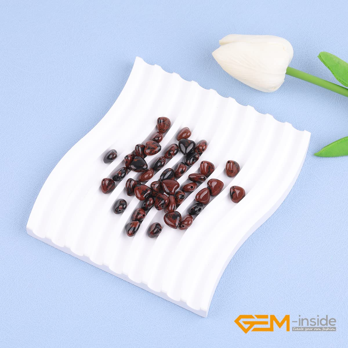 GEM-Inside 10mm Heart Charms Natural Coffee Brown Gold Swan Jasper Gemstone Stone Beads for Jewelry Making Full 15" Strand Power Energy Healing Chakra Stone Beads