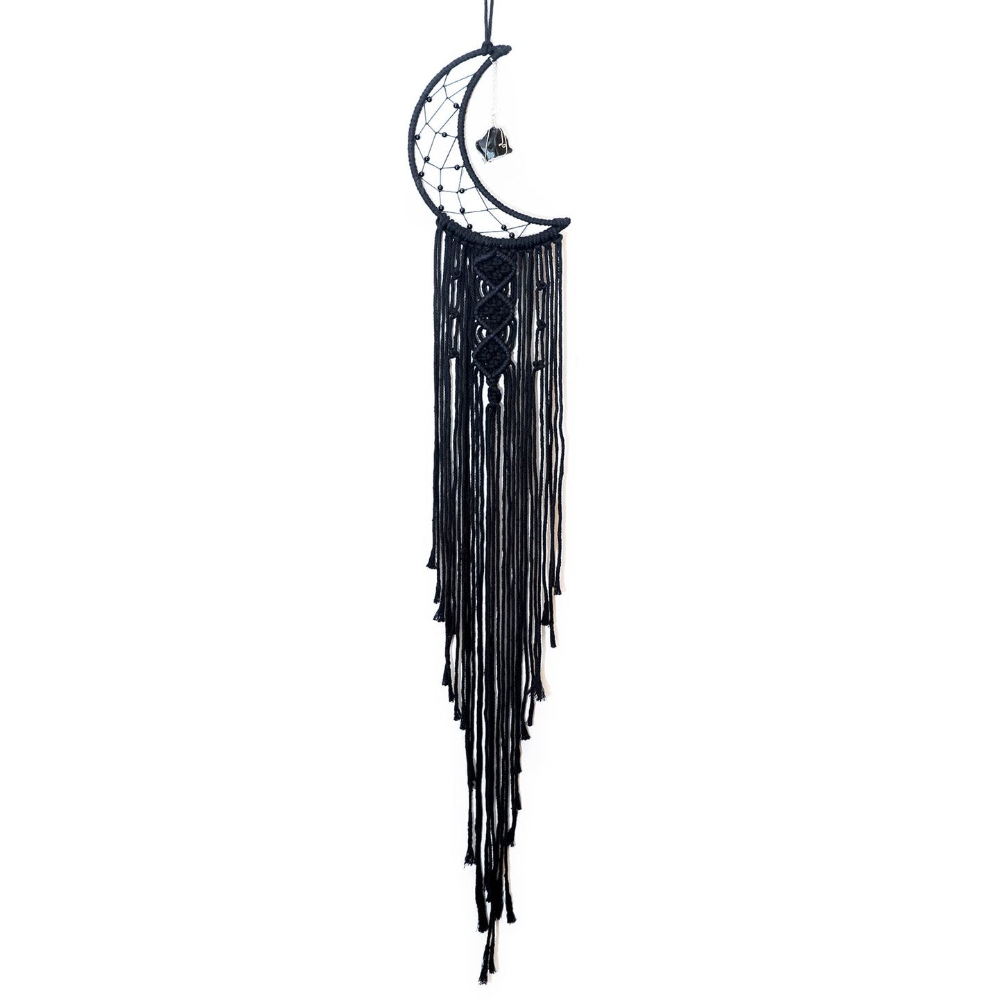 MOONFLY Black Moon Dream Catcher with Handmade Crystal Stone Design Woven Cotton Boho Macrame Wall Hanging Home Decoration Ornament Craft Gift(Black Crystal Stone Moon)