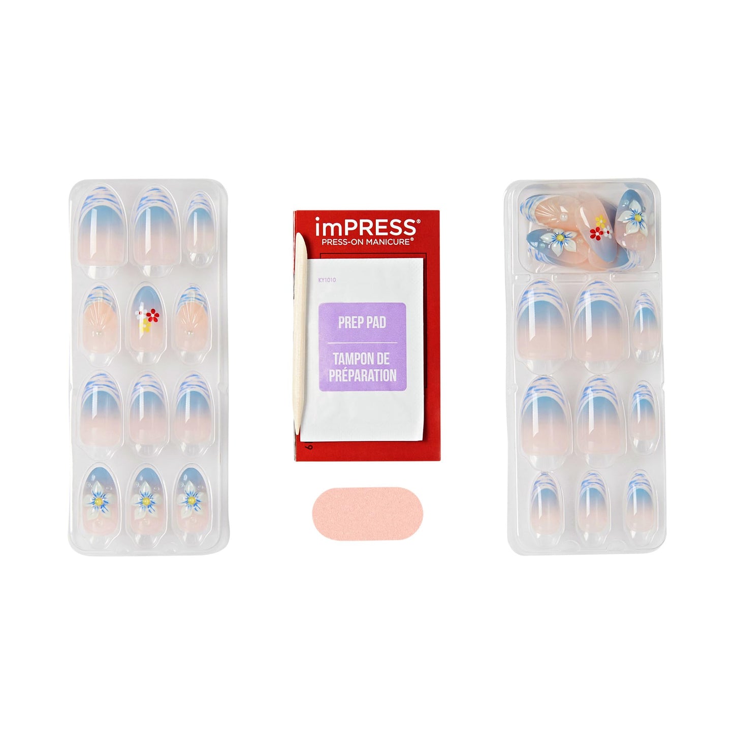 Kiss Impress No Glue Mani Press On Nails, Design, 'Amerie', Multicolor, Medium Size, Almond Shape, Includes 30 Nails, Prep Pad, Instructions Sheet, 1 Manicure Stick, 1 Mini File