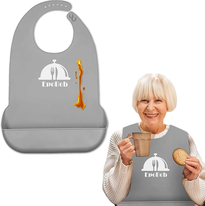 Silicone Adult Bibs with Crumb Catcher, Washable and Adjustable Adult Bibs for Elderly Men Women Seniors