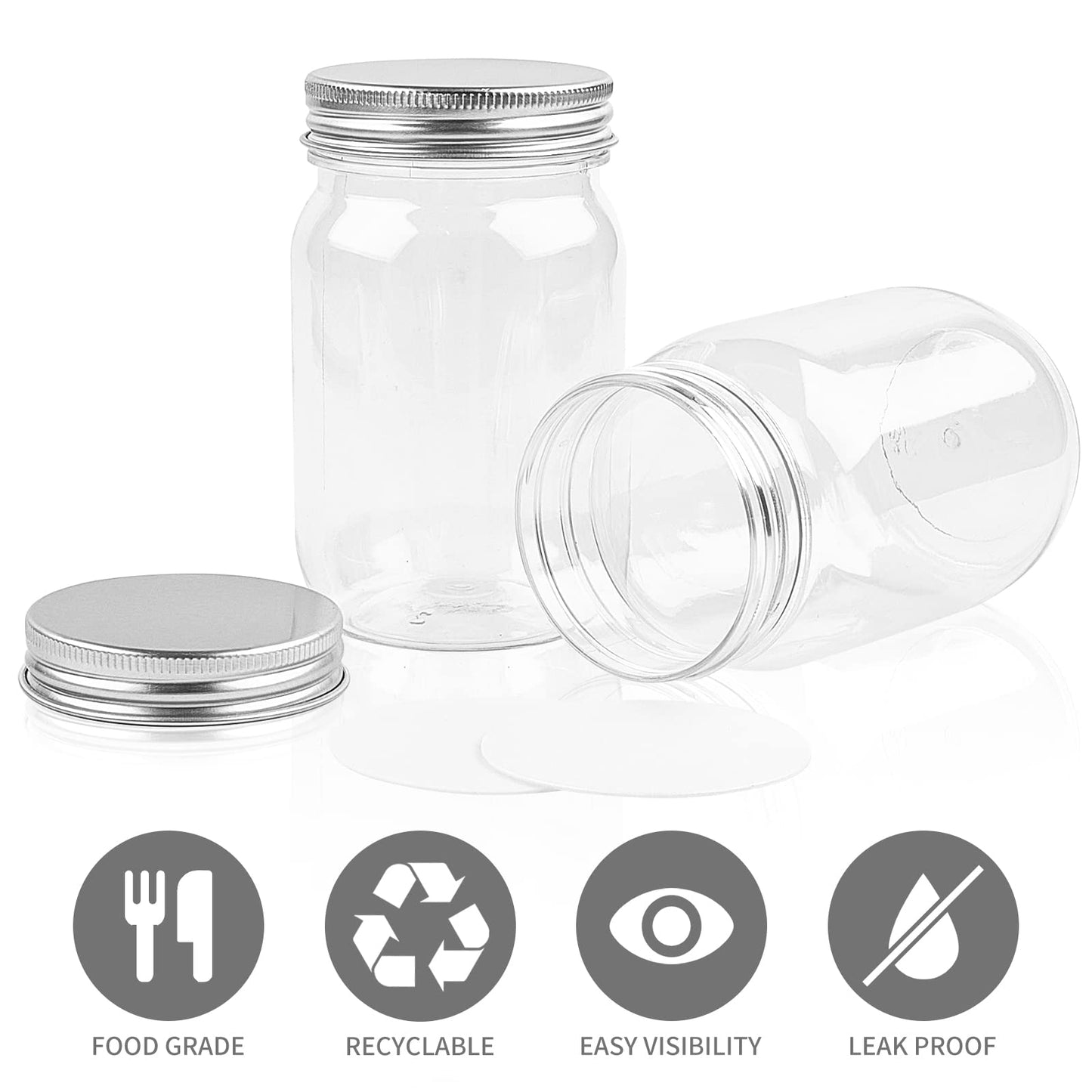 TUZAZO 8 Oz Plastic Mason Jars with Lids, 12 Pack Reusable Empty Small Clear Plastic Storage Containers for Kitchen & Household | BPA Free Spice Jar | Candy Jar