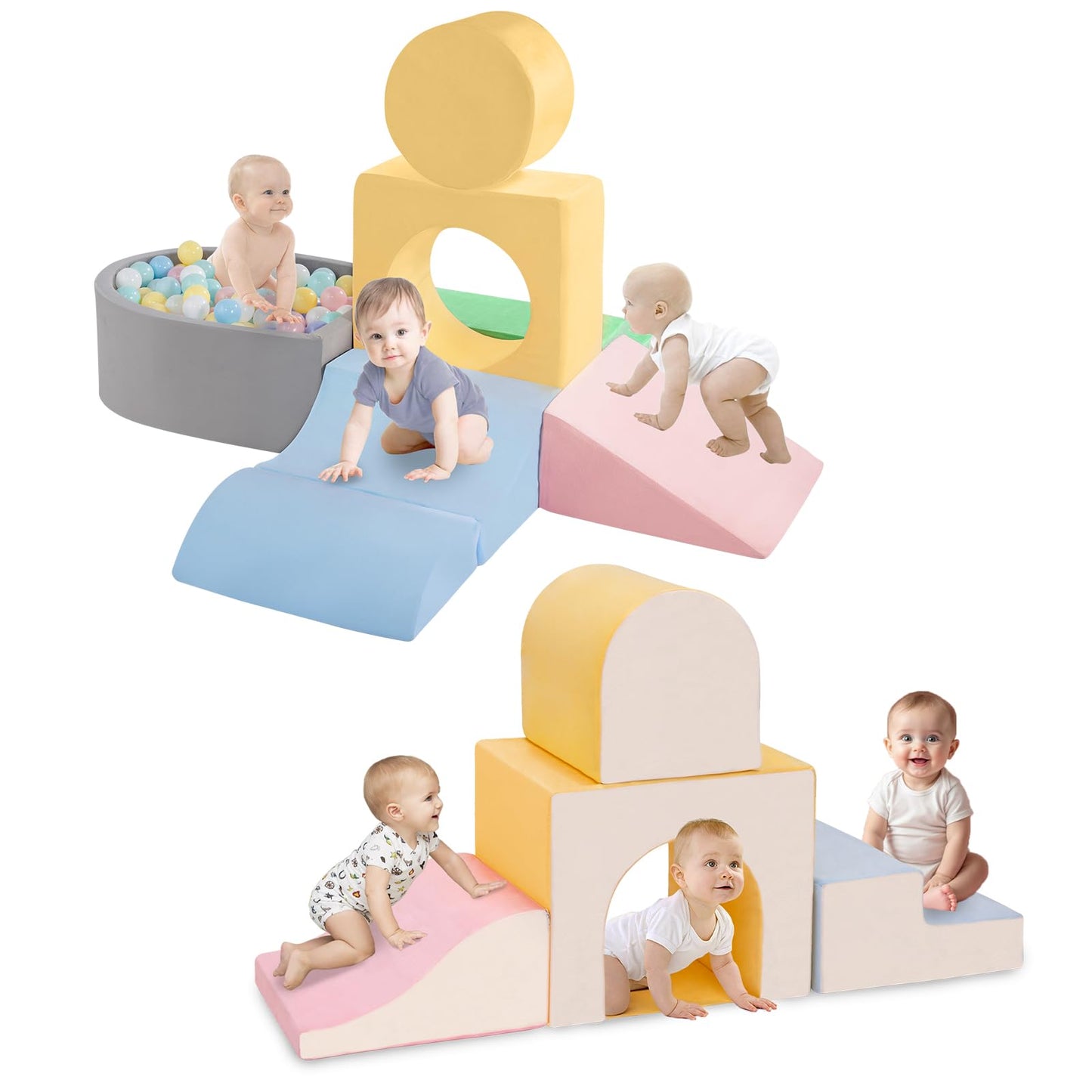 CAMELUS Climbing Toys for 1 Year Old, Toddler Climbing Toys Indoor, Foam Baby Climbing Blocks (6- Piece) + (4-Piece)