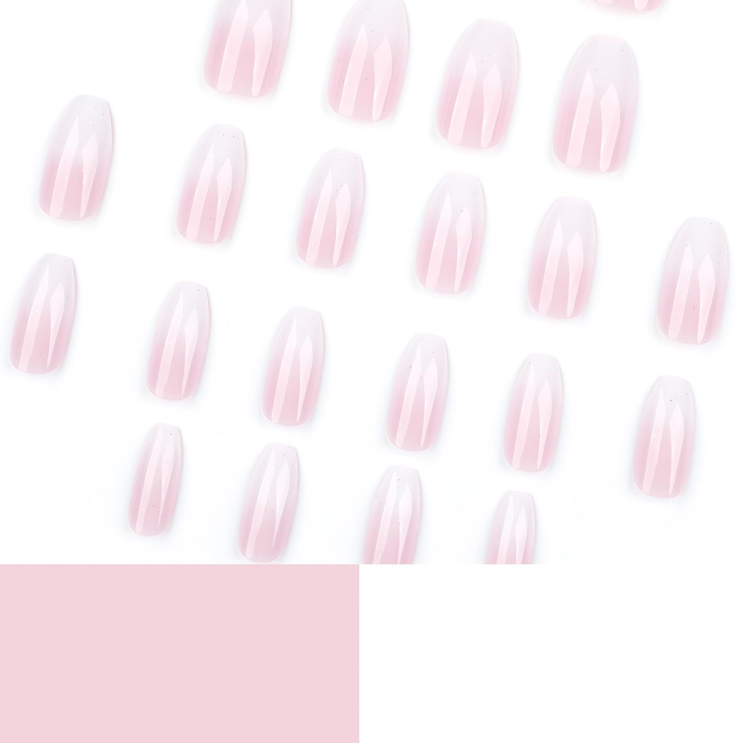 RUOKEXIN Coffin Press on Nails Medium Fake Nails Pink White Ombre False Nails with Designs Sparkly Artificial Nails Medium Glue on Nails Coffin Nail Press ons Cute Stick on Nails for Women 24Pcs