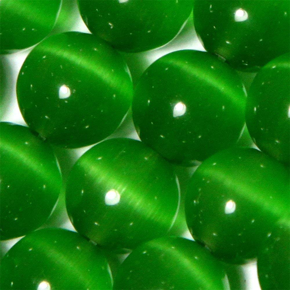 HAAMIIQII 45pcs 8mm Dark Green Cat Eye Beads Round Loose Gemstone Beads for Jewelry Making Strand 15 Inch