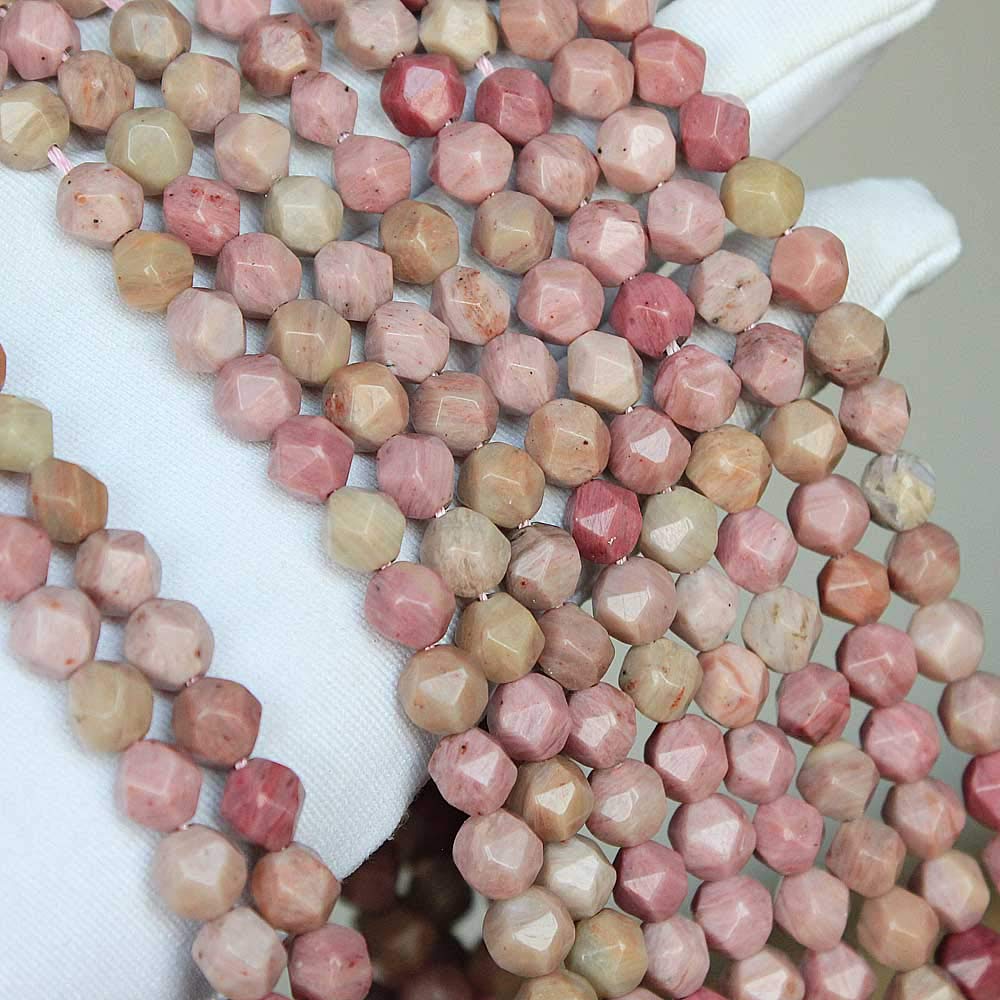MJDCB Best Sellers Natural Stone Beads Faceted Polygon Rhodonite Crystal Energy Stone Healing Power for Jewelry Making(8mm)
