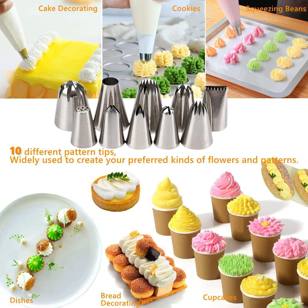 MDLJG 25 Pcs Extra Large Piping Tip Set, Stainless Steel Frosting Piping Kit,Pastry Cake Decorating Tips Baking Tools For Cookies Cupcake Decorating Kit (902 234 113 1M 190 D63 1D 9FT 1C R16L)