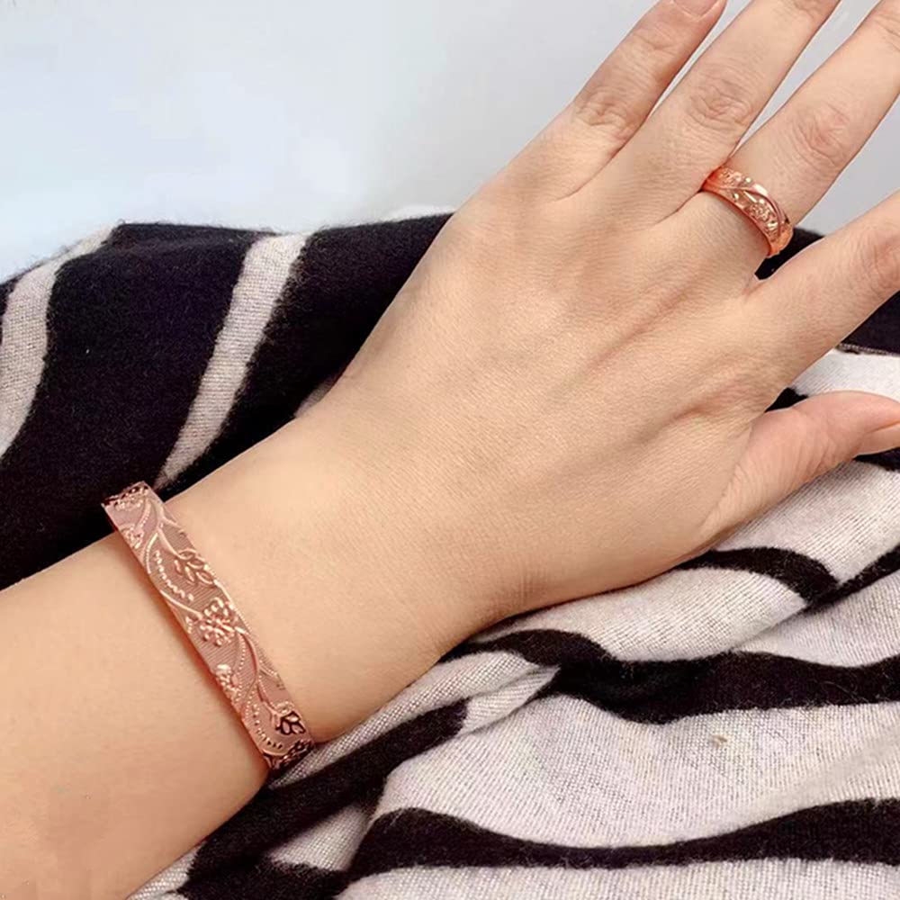 LONGRN-Pure Copper Magnetic Bracelet & Ring Adjustable Size for Women