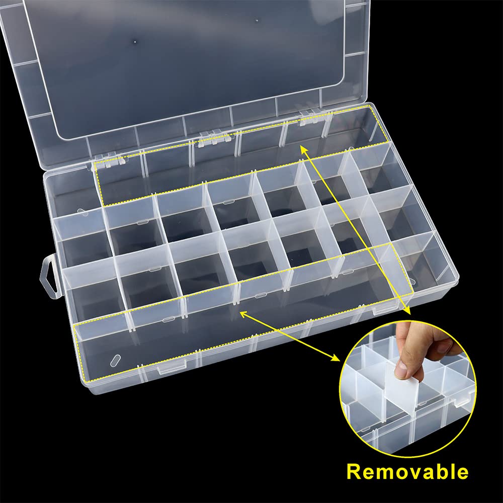 Tellyouwin 3Pack 28 Compartment Organizer Box with Parkical Adjustable Dividers, 28 Grids Plastic Storage Container for Jewelry, Craft DIY, Bead Organizer, Sewing, Dip Powder, Hair Accessories
