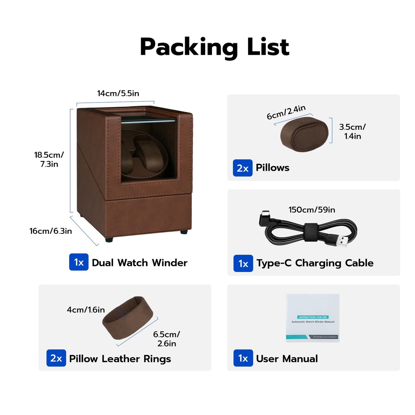 Mcbazel Watch Winder with Led Light, Dual Watch Winder Box for Automatic Watches, Ultra-Quiet Motor, 5 Rotation Modes, Gifts for Men, Beloved, Women - Brown