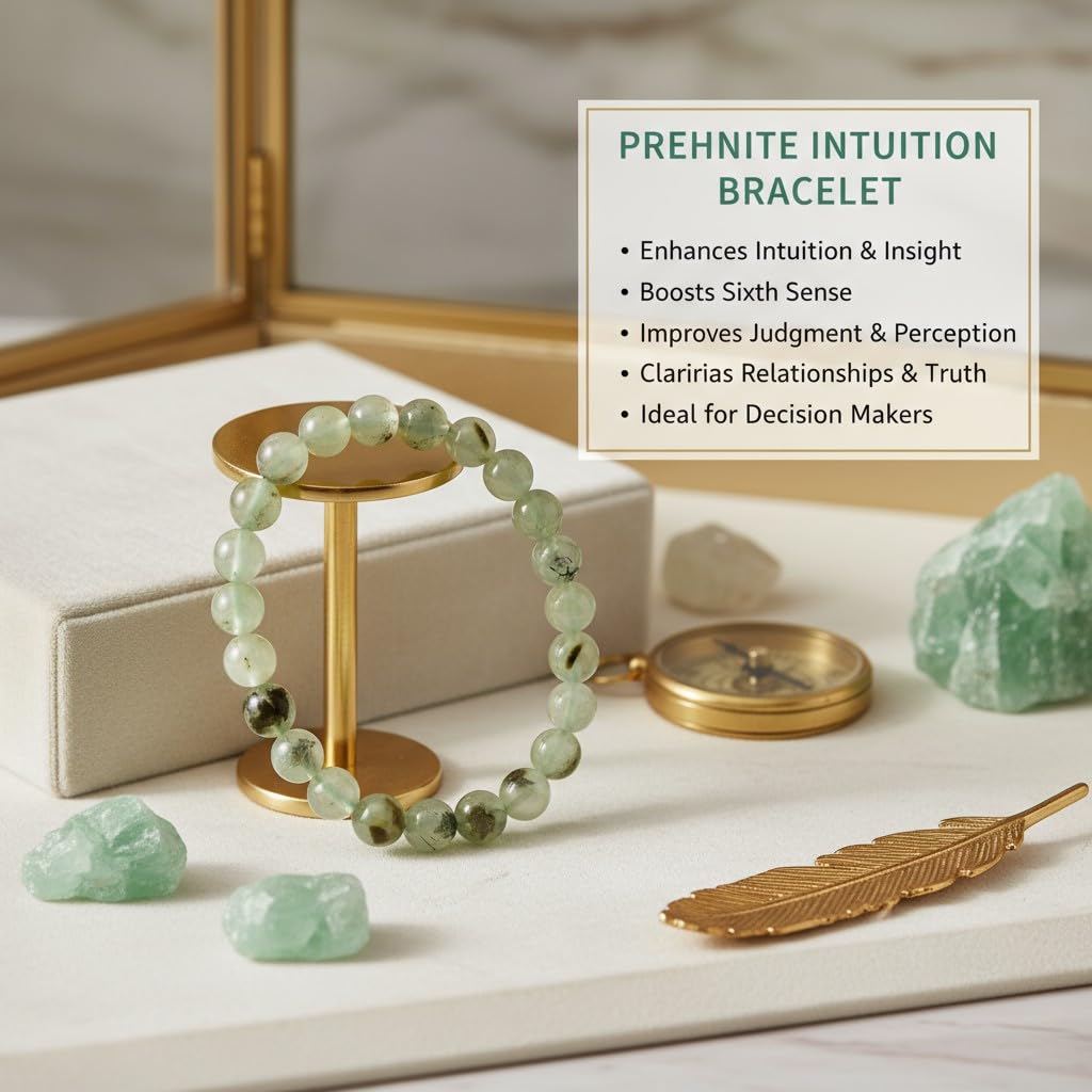 The Vida Handmade AAA+ Quality Crystal Stretch Elastic Bracelet - Nature Gemstone - Jewelry Gift - Holiday Gift - For Women & Men (Prehnite)
