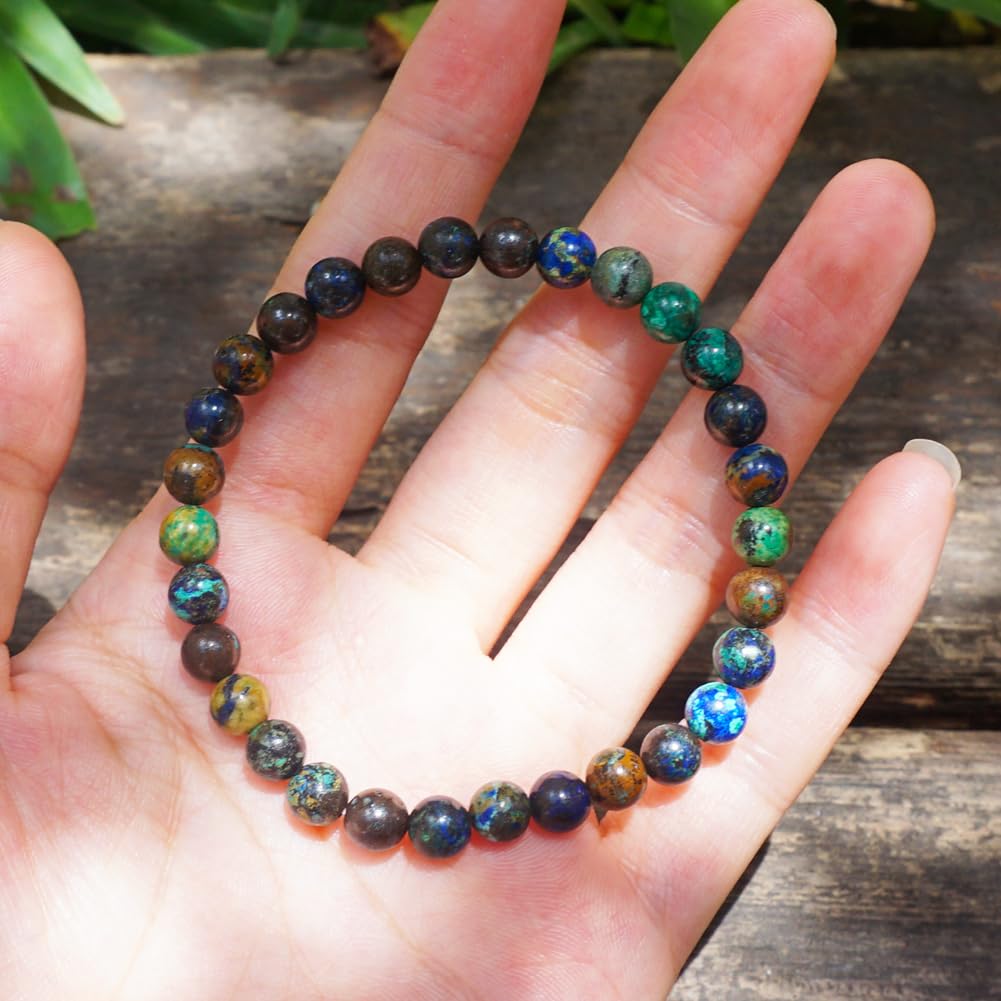 TaHLga 6MM Chrysocolla Natural Gemstone Bracelet | Natural Solar Plexus Chakra Gemstones | Bring Luck Wealth Courage | Protection from Evil | Gift