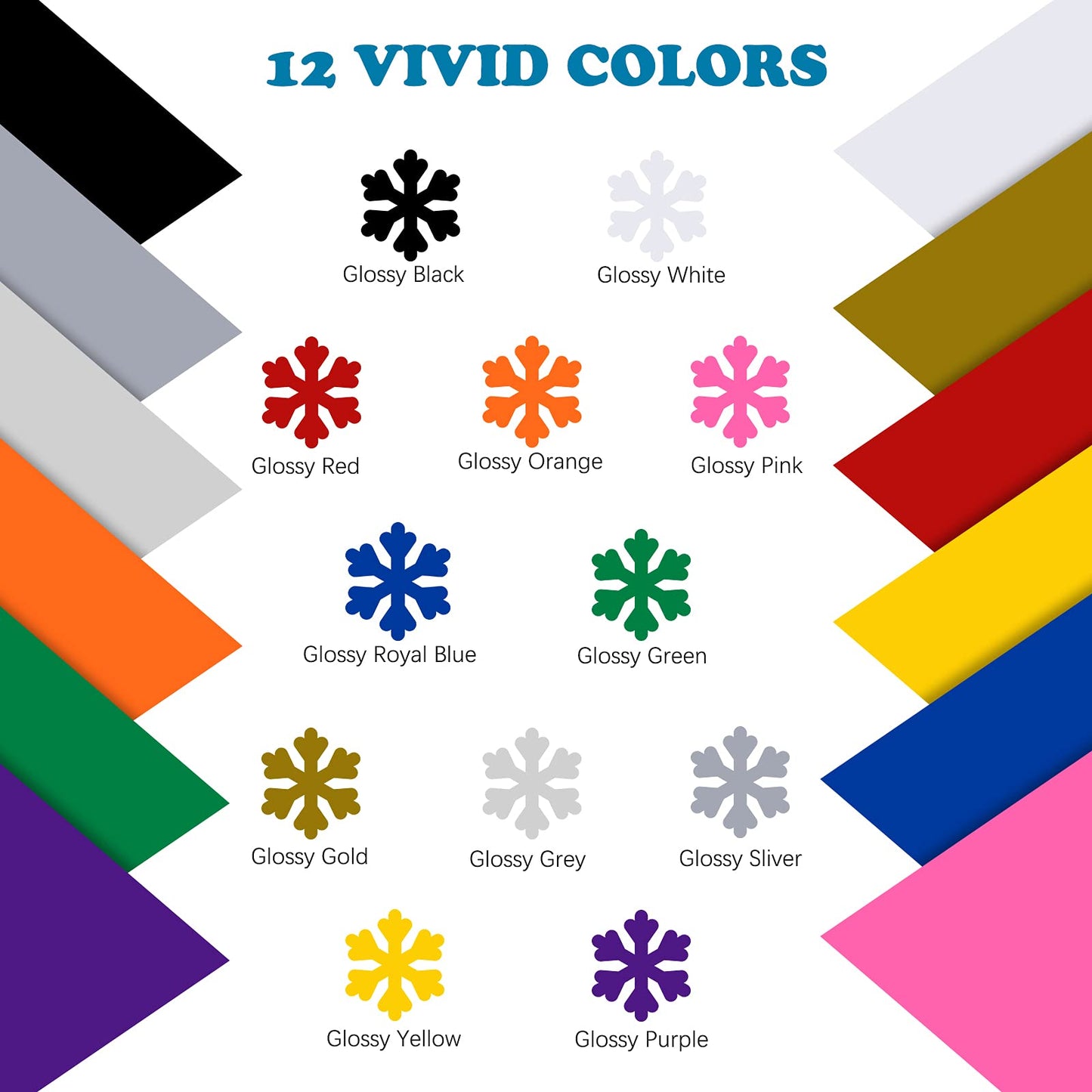 HTVRONT Permanent Vinyl Bundle -12 Pack 12 Inch by 5 Feet Permanent Adhesive Vinyl Rolls Compatible with Cricut Cutting Machine, Silhouette, Cameo Cutters, Signs, Scrapbooking, Craft, Die Cutters