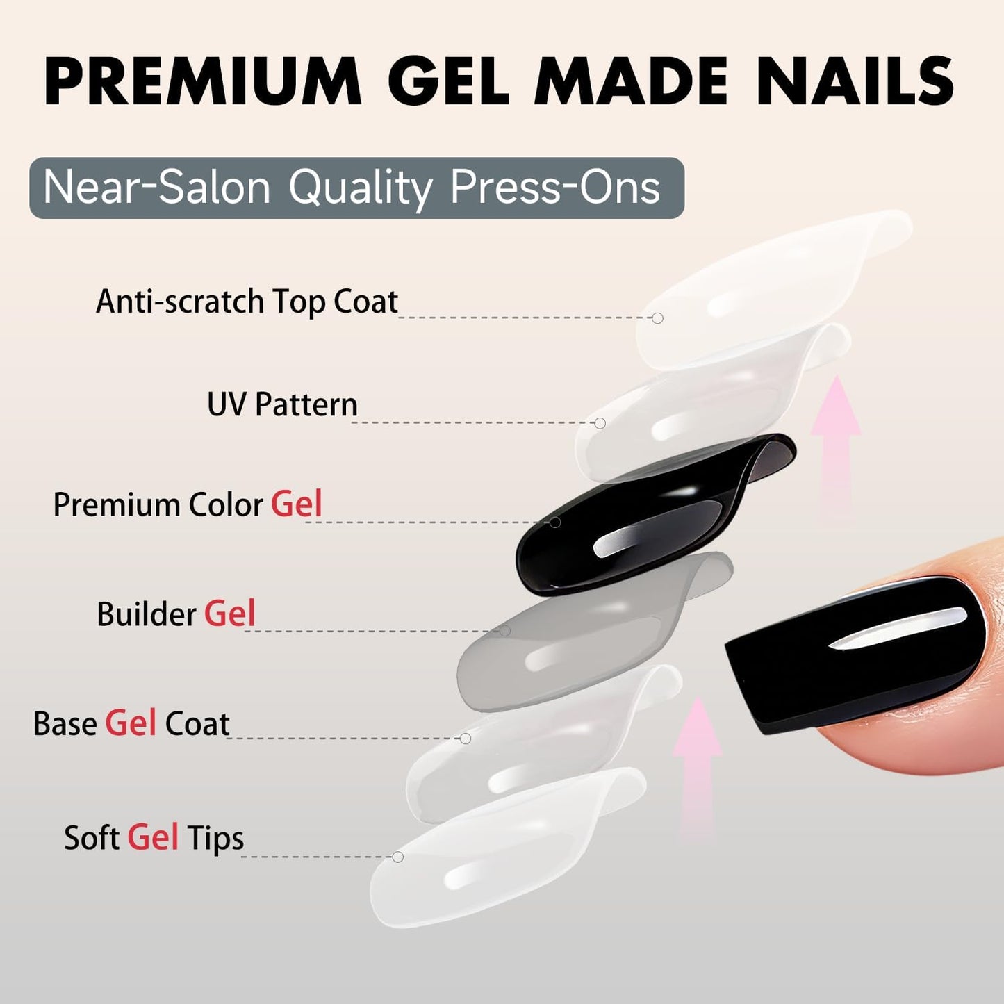SXVME Press On Nails Long Square - Black Press on Nails with Glue for Women, Natural Simple Fake Nails Press ons Medium, Glossy Soft Gel Glue on Nails Coffin, Reusable Nail Stick Ons, 24 Pcs