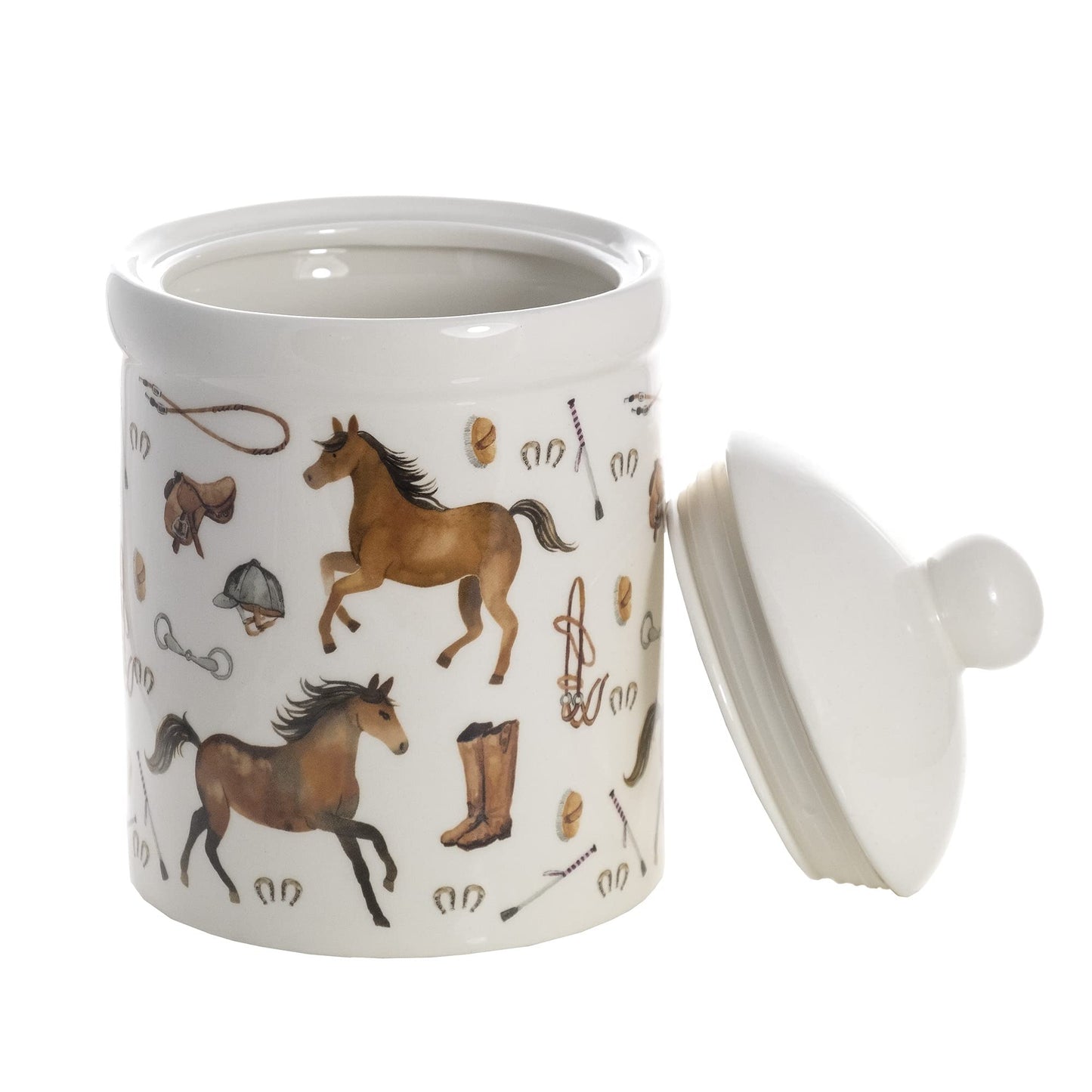 SPOTTED DOG GIFT COMPANY Ceramic Jar with Lid for Countertop, Cute Equestrian Themed Decorative Jar Kitchen Food Storage Container for Coffee Tea Sugar, Horse Gifts for Women 30oz