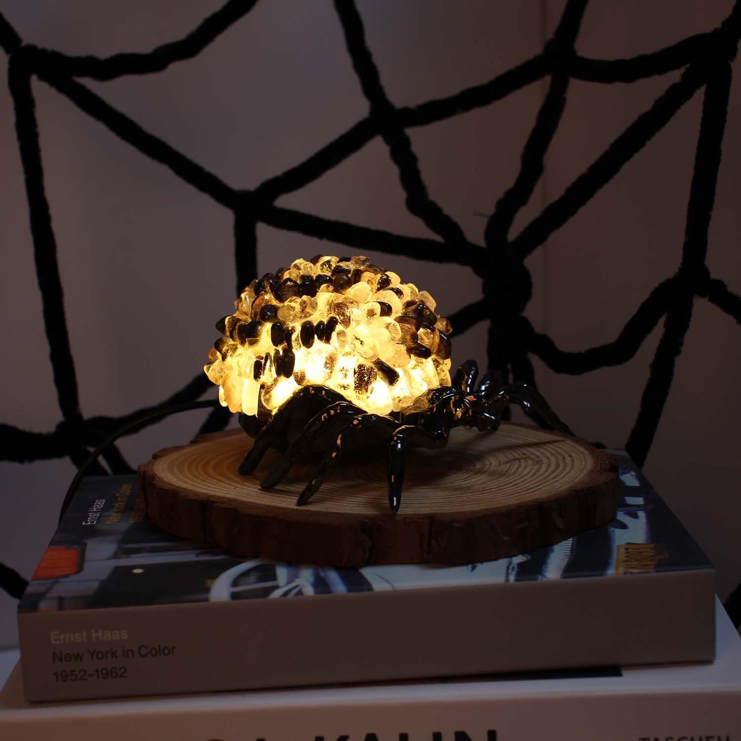 Youhot Phantom Crystal Spider Table Lamp, USB Powered Decorative Lamp with Gemstone Shell and Bronze Metal Base, Healing Stone Accent Light for Home, Office