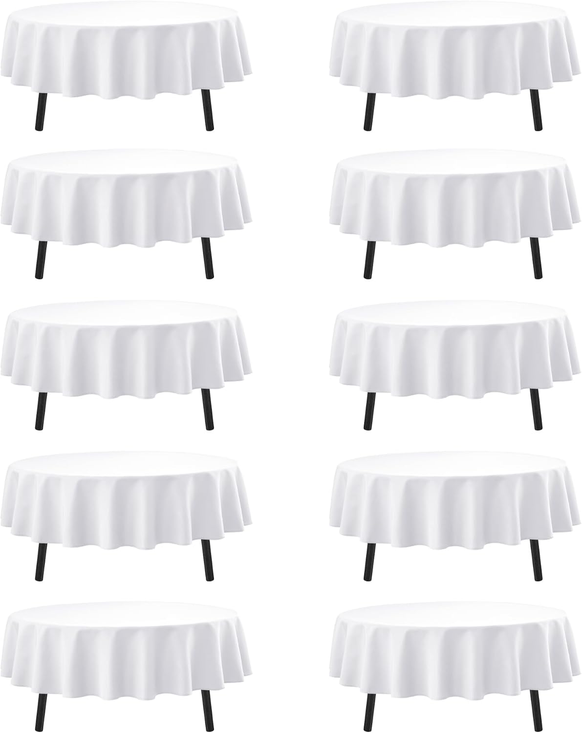 10-Pack White Round Tablecloths, 84 Inches, Stain-Resistant Polyester for 3-5 Ft Round Tables - Washable Table Covers for Weddings, Banquets, Birthday Parties, Events