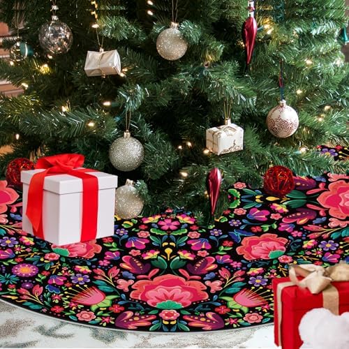 Mexican Christmas Tree Skirt, 48" Mexican Tree Skirt, Holiday Theme Christmas Decorations for Indoor, Outdoor, Wall Display, Home Party