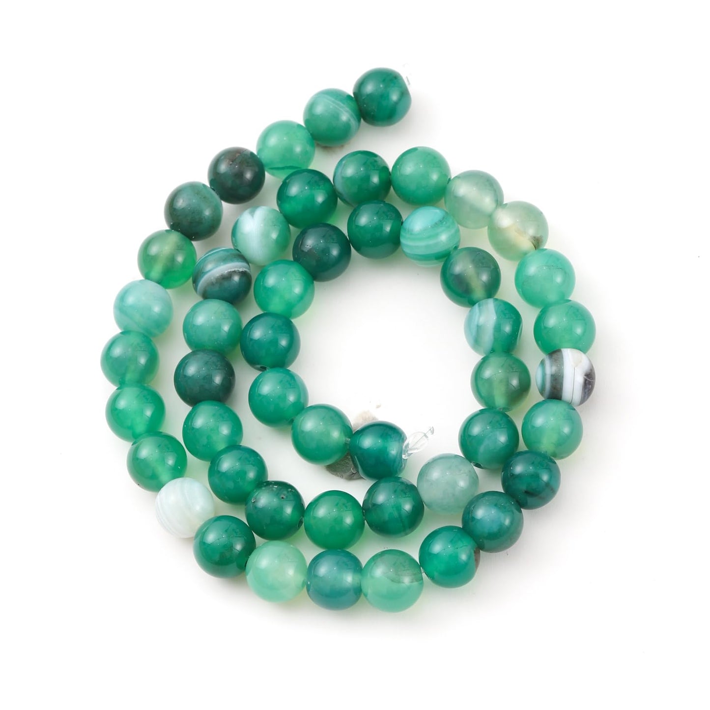 8mm 45pcs DIY Natural Green Striped Agate Stone Beads Round Healing Crystal Gemstone Loose Beads for Jewelry Making Handmade Bracelet Necklace