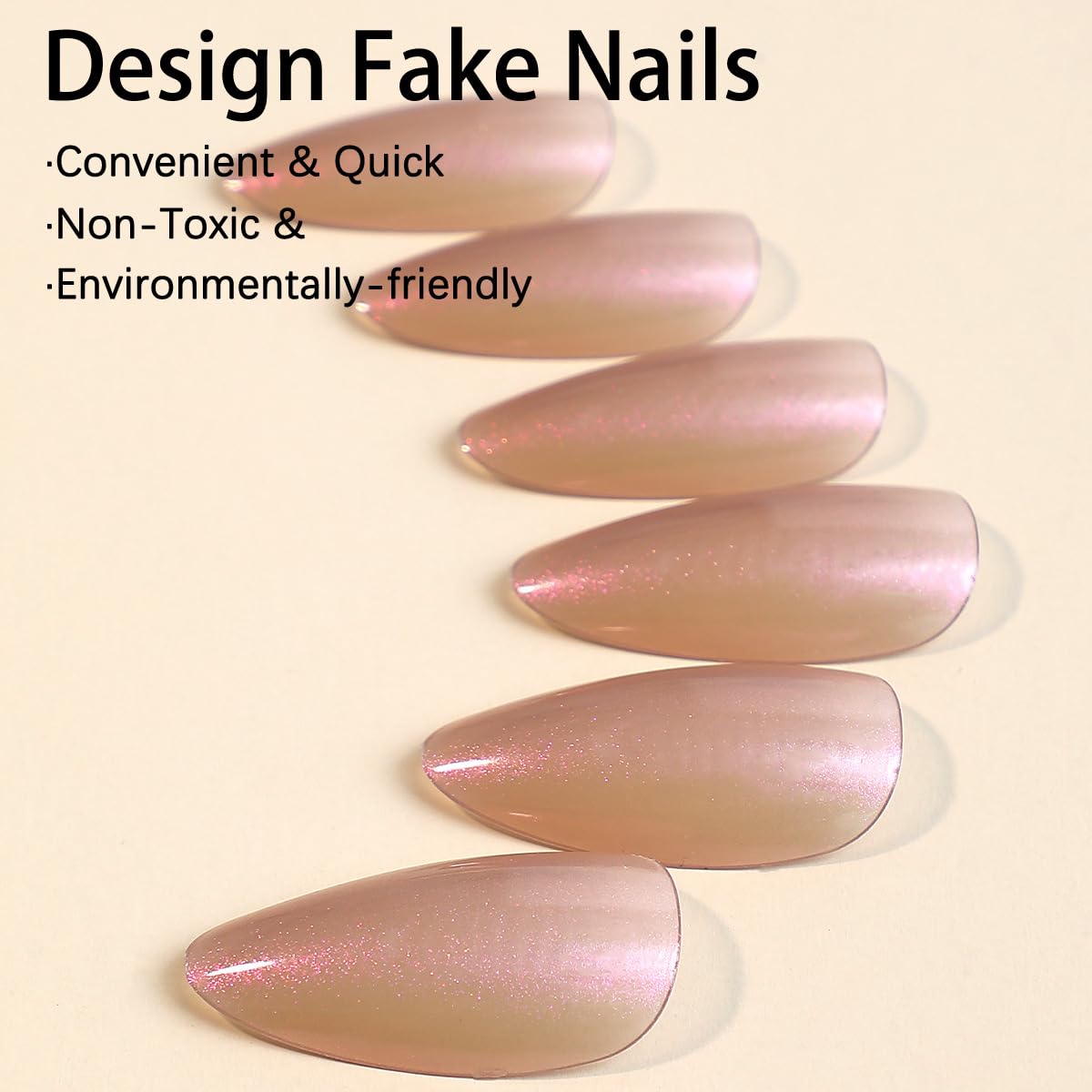 FANTACIEL Almond Press On Nails 24PCS, Chrome Solid Color False Nails Glossy Full Cover Glue On Nails, Elegant Reusable Fake Nails for Women Salon & Daily Wear