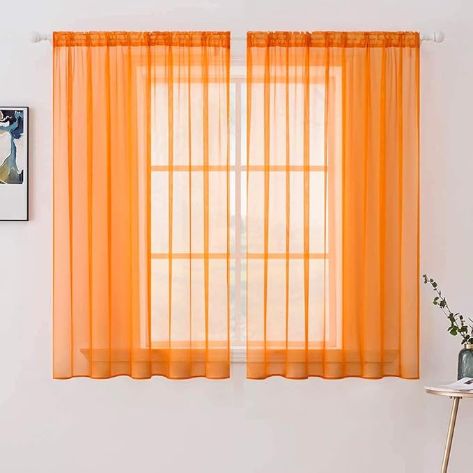 MIULEE 2 Panels Solid Fall Color Sheer Window Curtains Elegant Window Voile Panels/Drapes/Treatment for Bedroom Living Room (54X54 Inches Orange)