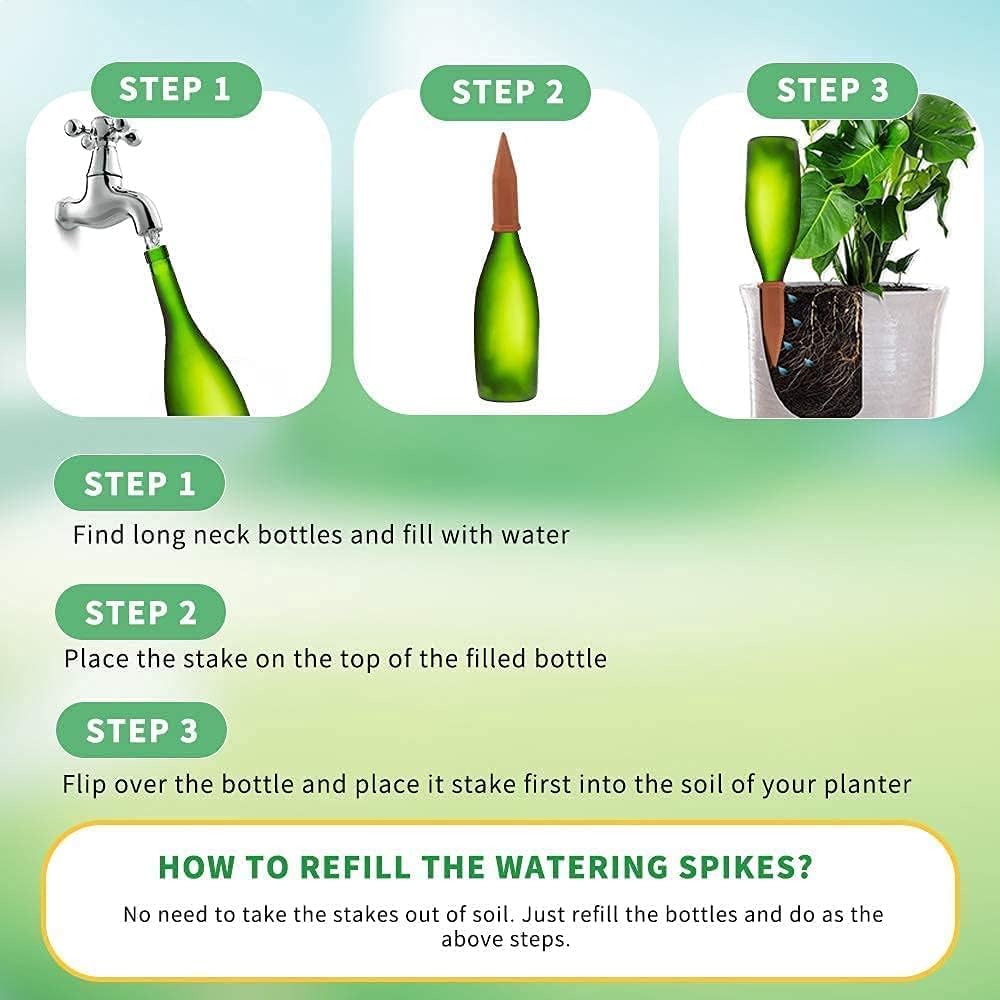 Tcamp 15 Pack Terracotta Watering Spikes, Plant Watering Devices Wine Bottle Automatic Plant Self Watering Spikes for Vacations, Self-Watering Stakes for Indoor Outdoor Plants