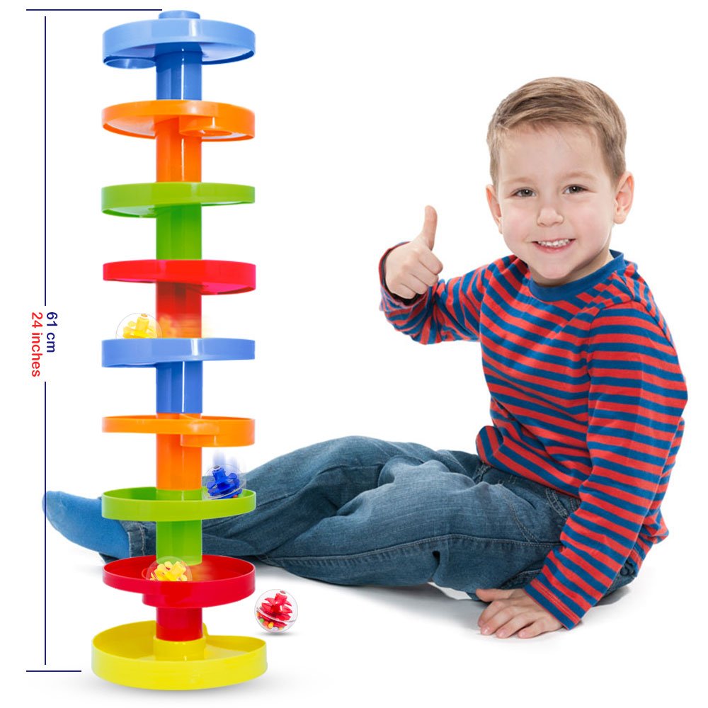 WEofferwhatYOUwant Ball Drop Toy – 14-Piece Expandable STEM Tower Set for Toddlers 9M+ | DIY Bridge, 1.8" Rattle Balls, Stackable Ramps | Safe, Durable Polypropylene | Interactive & Imaginative Play