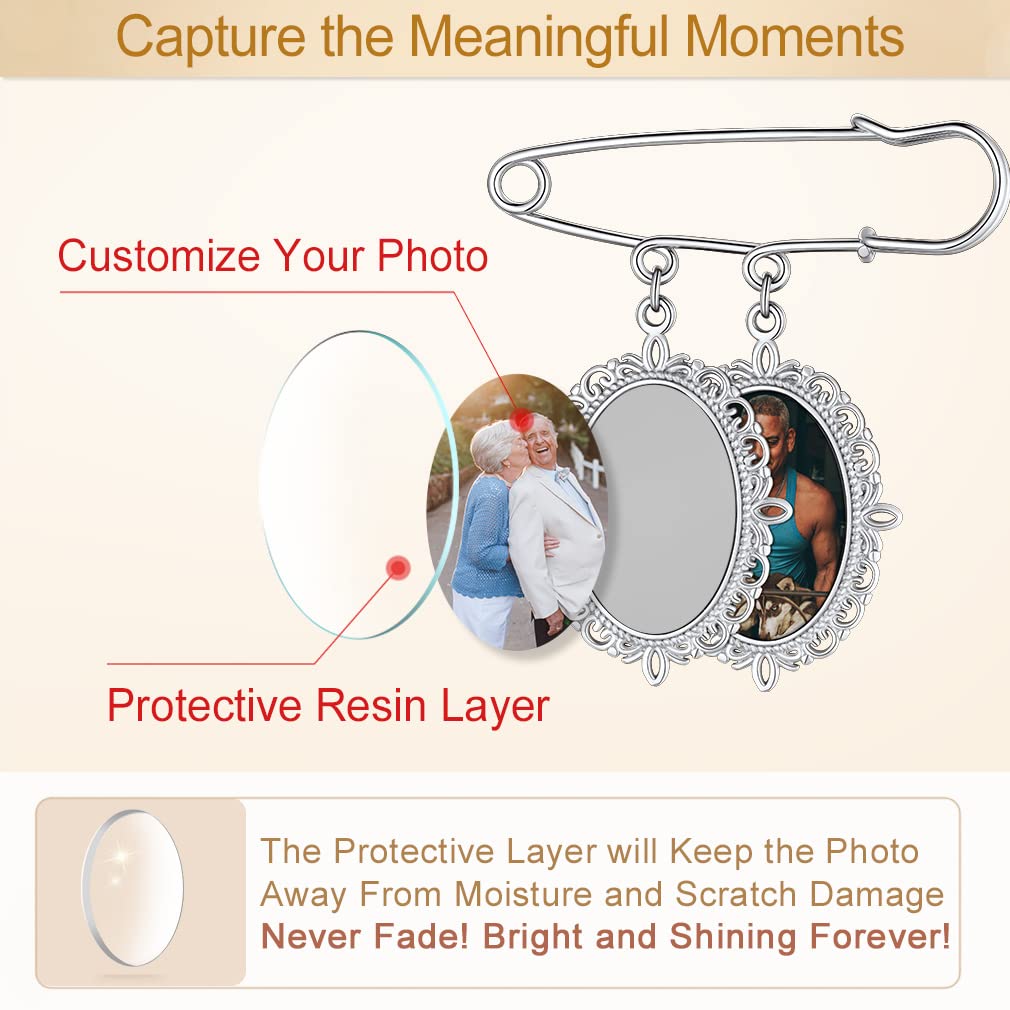 Custom4U Photo Charm for Wedding Bouquet Oval Memory Charms Funeral Boutonniere with Pictures Customized Wedding Gifts