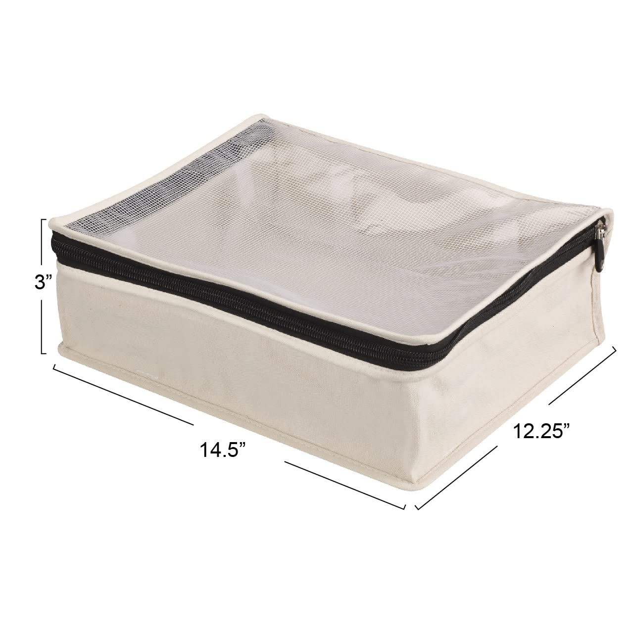 Household Essentials Canvas Sweater Storage Bags, 2-Pack, Breathable Cotton, Under-Bed Zippered Storage with Clear Top Window, Stackable, Cedar Insert Compatible (Not Included), Natural