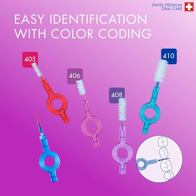 Curaprox Interdental Brush Set CPS 406 Perio – for Larger Spaces & Sensitive Gums | Includes 5 Brushes & Angled Holder for Precise Cleaning | Swiss Made